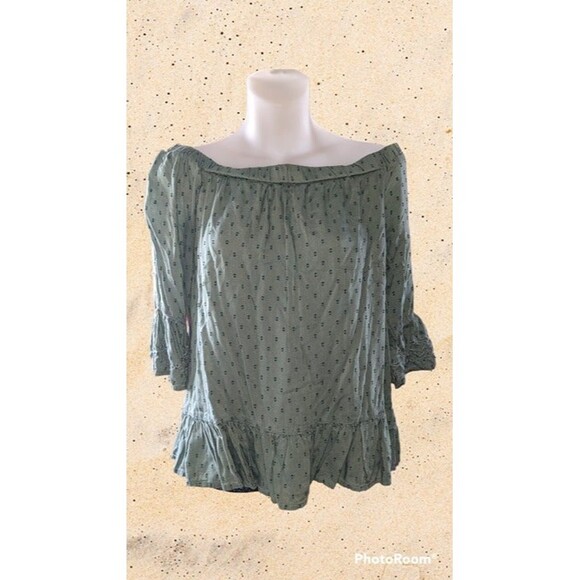 Green off‎ the shoulder blouse Blue Rain Women's Size S {N81} - Picture 1 of 2